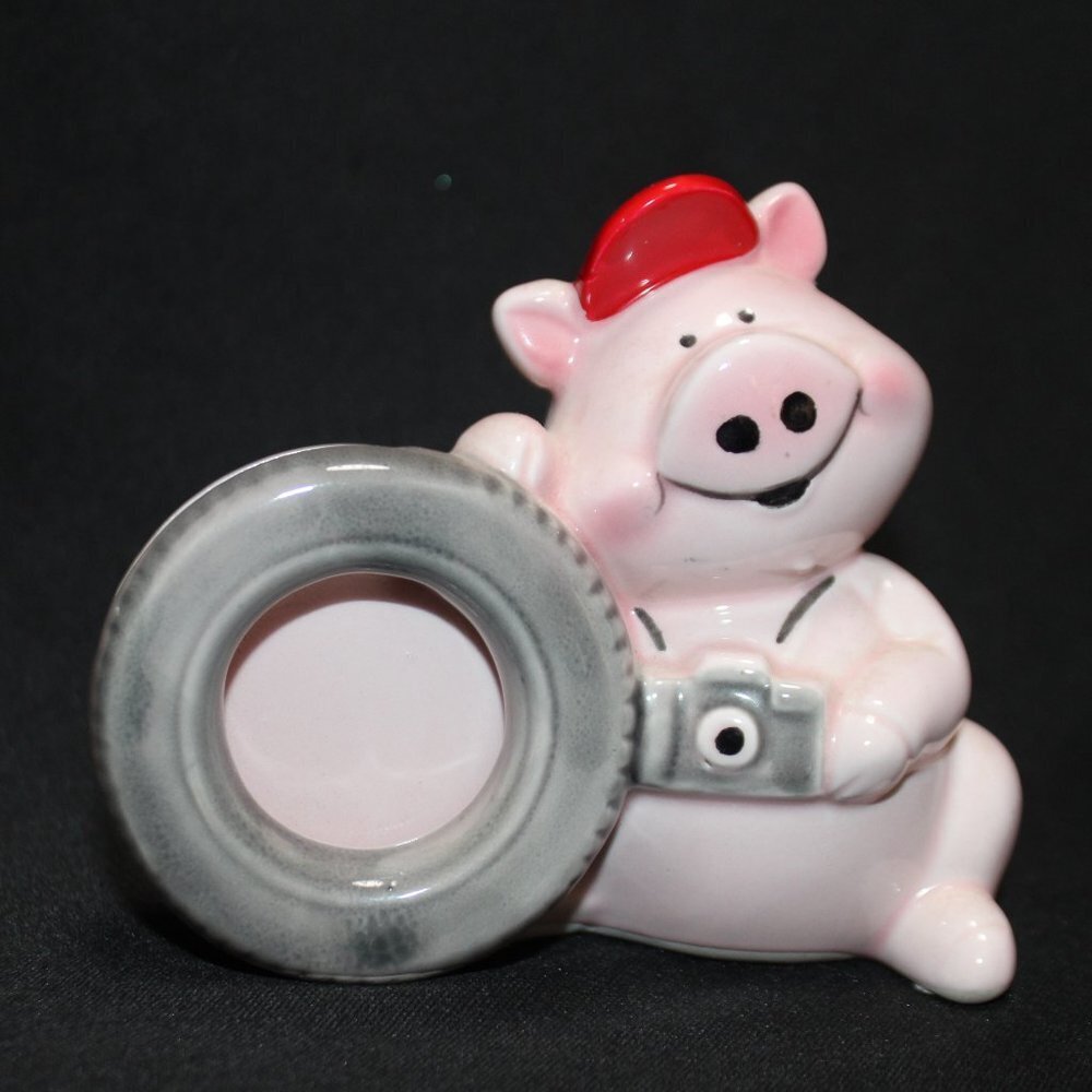 Vintage Tourist Pink Pig Ceramic Photo Frame